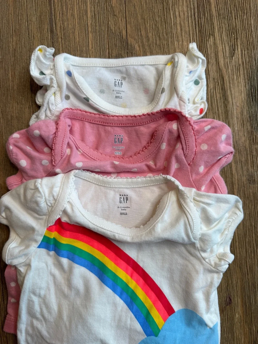 Baby Gap Bundle Girls Rainbow One-Piece Bodysuits - White, Pink, Polka Dot 0-3
